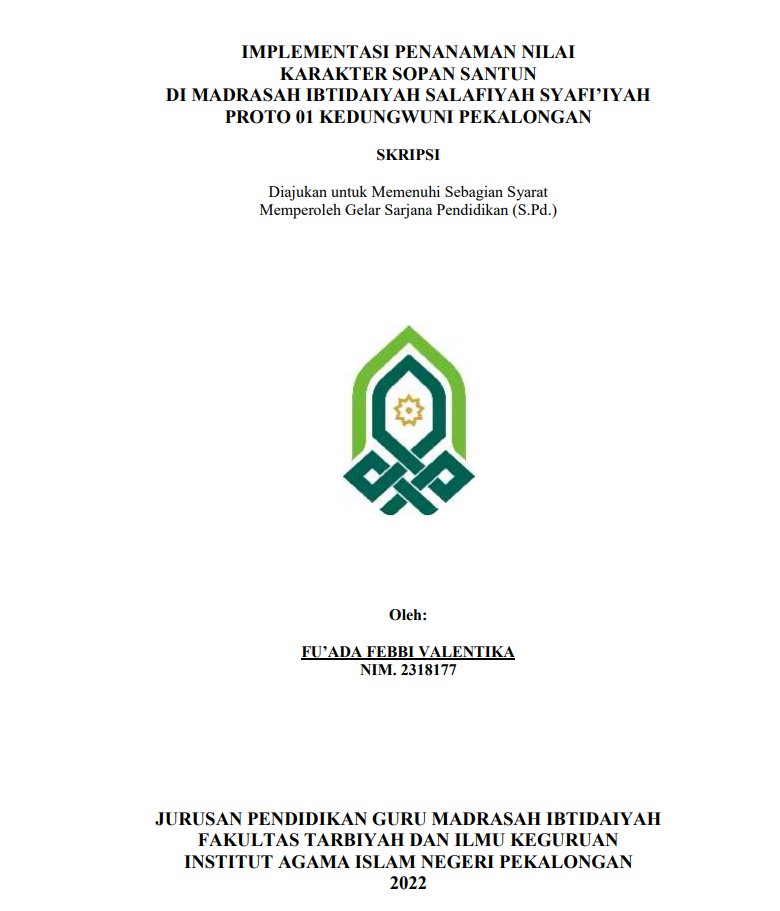 Implementasi Penanaman Nilai Karakter Sopan Santun di Madrasah Ibtidaiyah Salafiyah Proto 01 Kedungwuni Pekalongan