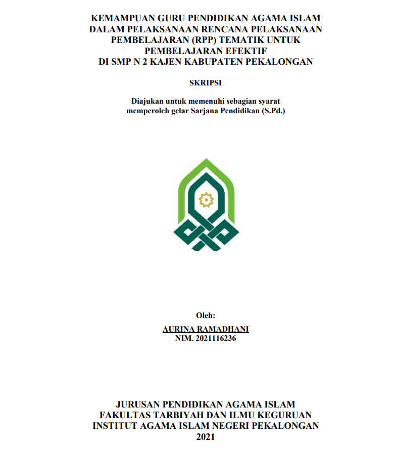 Kemampuan Guru Pendidikan Agama Islam dalam Pelaksanaan Rencana Pelaksanaan Pembelajaran (RPP) Tematik Untuk Pembelajaran Efektik di SMP N 2 Kajen Kabupaten Pekalongan