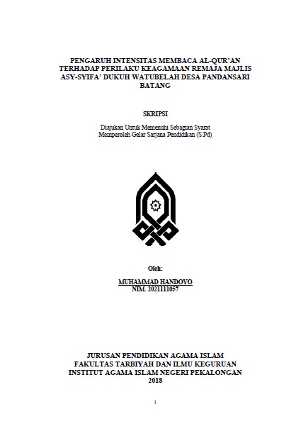 Pengaruh Intensitas Membaca Al Qur'an Terhadap Perilaku Keagamaan Remaja Majlis Asy-Syifa' Dukuh Watubelah Desa Pandansari Batang