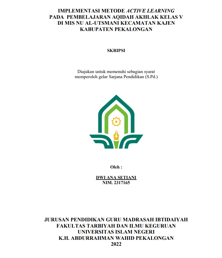 Implementasi Metode Active Learning Pada Pembelajaran Aqidah Akhlak Kelas V di MIS NU Al-Utsmani Kecamatan Kajen Kabupaten Pekalongan