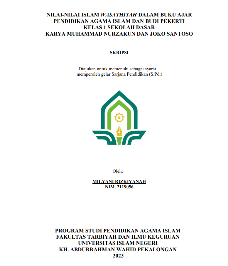 Nilai-Nilai Islam Wasathiyah Dalam Buku Ajar Pendidikan Agama Islam Dan Budi Pekerti Kelas 1 Sekolah Dasar Karya Muhammad Nurzakun Dan Joko Santoso