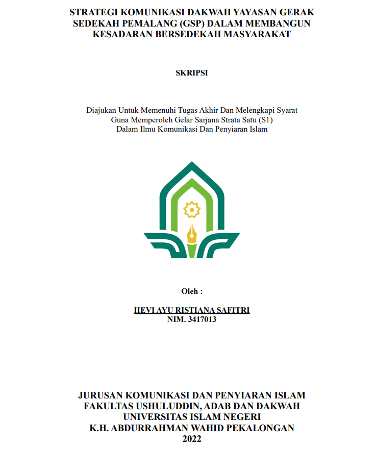 Strategi Komunikasi Dakwah Yayasan Gerak Sedekah Pemalang (GSP) dalam Membangun Kesaran Bersedekah M,asyarakat