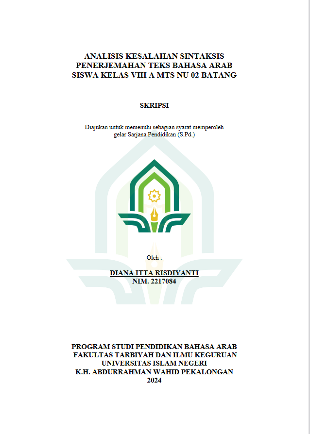 Analisis Kesalahan Sintaksis Penerjemahan Teks Bahasa Arab Siswa Kelas VIII A MTS NU 02 Batang