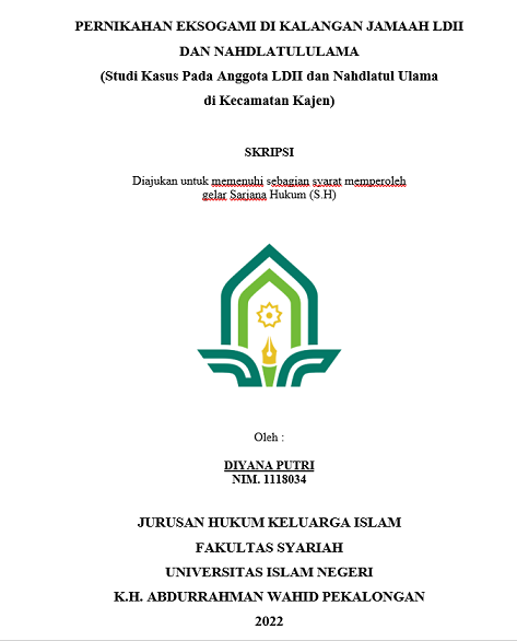 Pernikahan Eksogami di Kalangan Jamaah LDII dan Nahdlatul Ulama (Studi Kasus pada Anggota LDII dan Nahdlotul Ulama di Kecamatan Kajen)