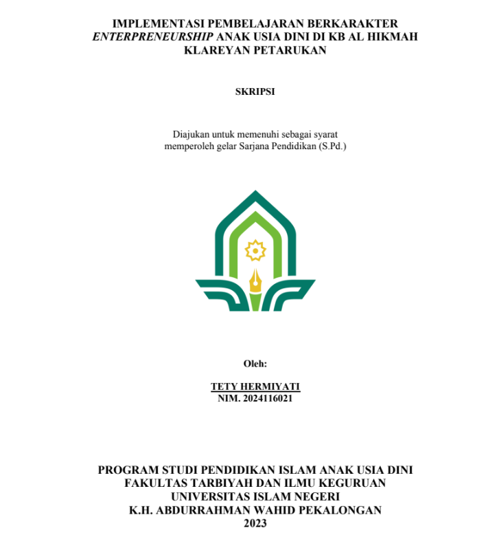 Implementasi Pembelajaran Berkarakter Enterpreneurship Anak Usia Dini Di KB Al Hikmah Klareyan Petarukan Pemalang