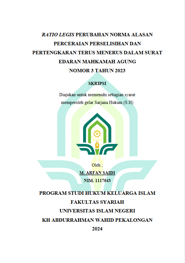 Ratio Legis Perubahan Norma Alasan Perceraian Perselisihan Dan Pertengkaran Terus Menerus Dalam Surat Edaran Mahkamah Agung Nomor 3 Tahun 2023