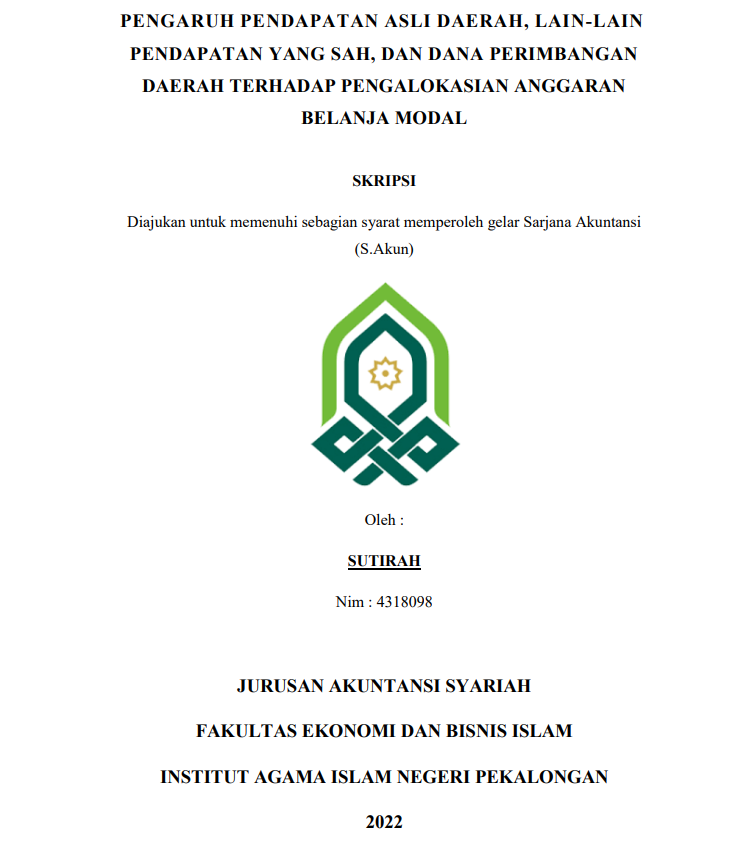 Pengaruh Pendapatan Asli Daerah, Lain-lain Pendapatan yang Sah,dan Dana Perimbangan Daerah terhadap Pengalokasian Anggaran Belanja Modal