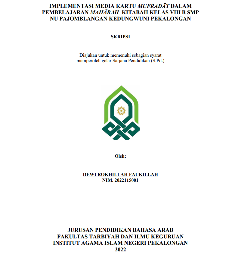 Implementasi Media Kartu Mufrodat dalam Pembelajaran Maharah Kitabah Kelas VIII B SMP NU Pajomblangan Kedungwuni Pekalongan