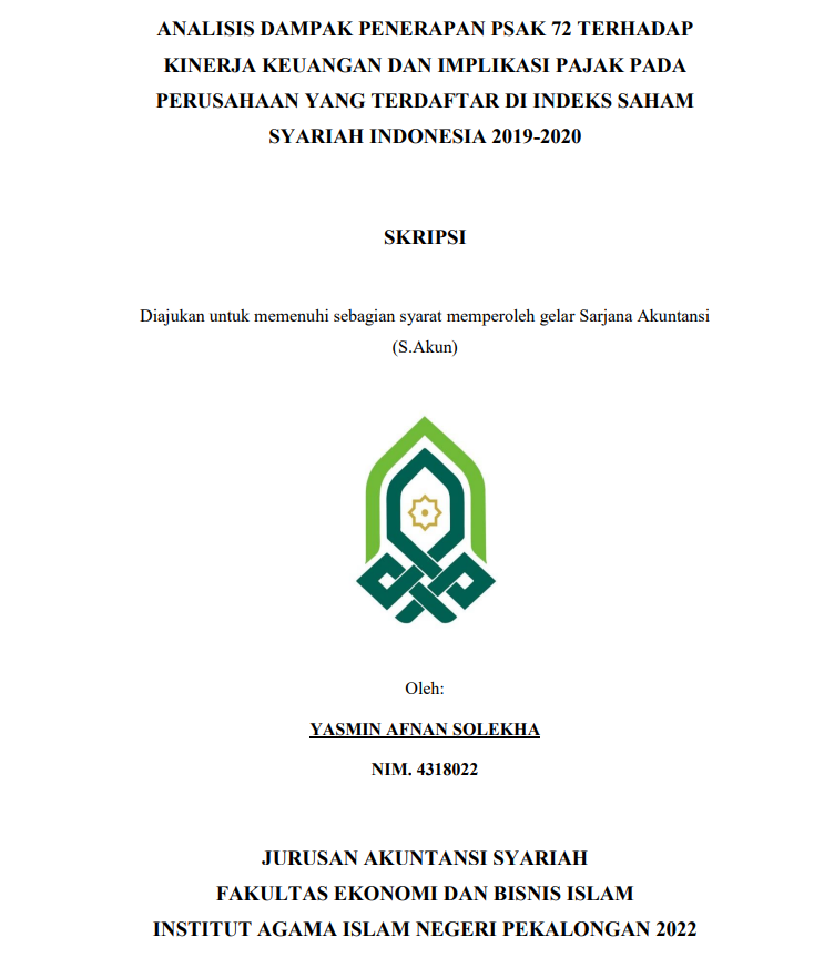 Analisis Dampak Penerapan PSAK 72 terhadap Kinerja Keuangan dan Implikasi Pajak pada Perusahaan yang Terdapat di Indeks Saham Syariah Indonesia 2019-2022