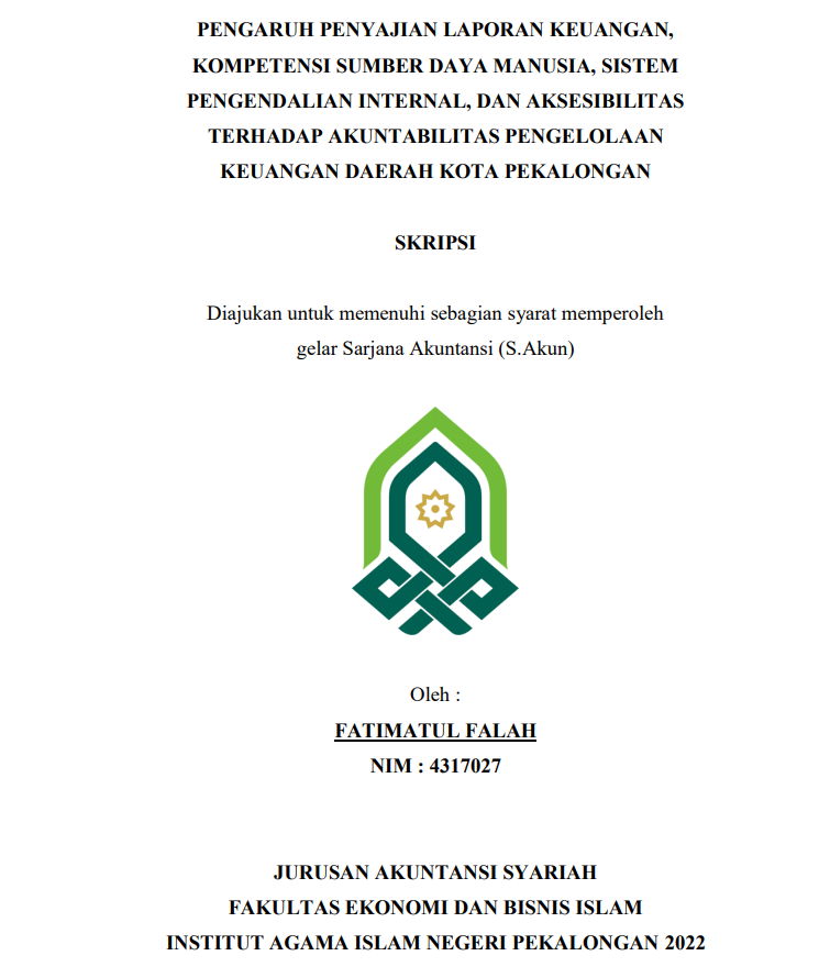 Pengaruh Penyajian Laporan Keuangan ,Komponen Sumber Daya Manusia,Sistem Pengendalian Internal,dan Aksesibilitas terhadap Akuntabilitas Pengelolaan Keuangan Daerah Kota Pekalongan