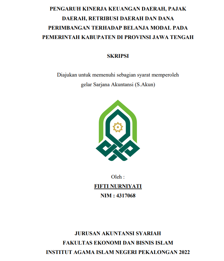 Pengaruh Kinerja Keuangan Daerah,pajak Daerah,Ritribusi Daerah dan Dana Perimbangan Terhadap Belanja Modal pada Pemerintah Kabupaten di Propinsi Jawa Tengah