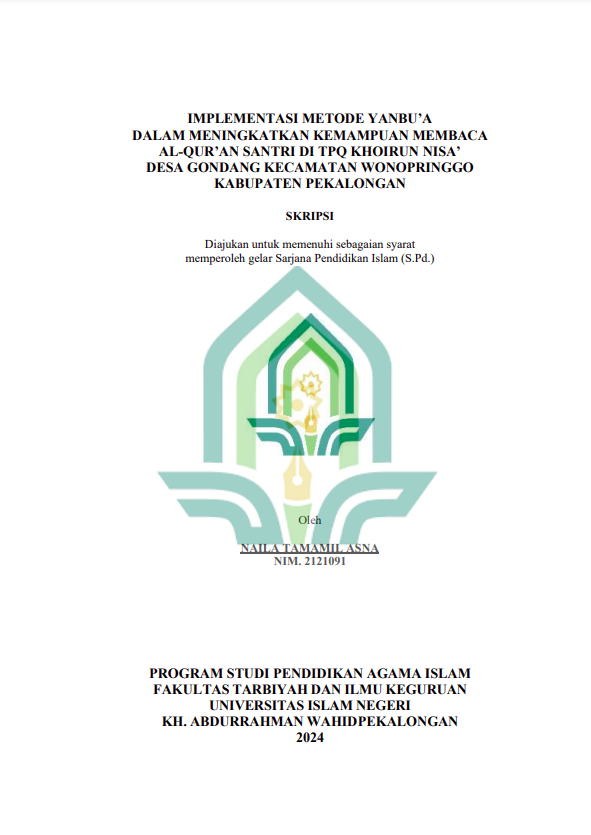 Implementasi Metode Yanbu'a Dalam Meningkatkan Kemampuan Membaca Al-Qur'an Santri Di TPQ Khoirun Nisa' Desa Wonopringgo Kabupaten Pekalongan