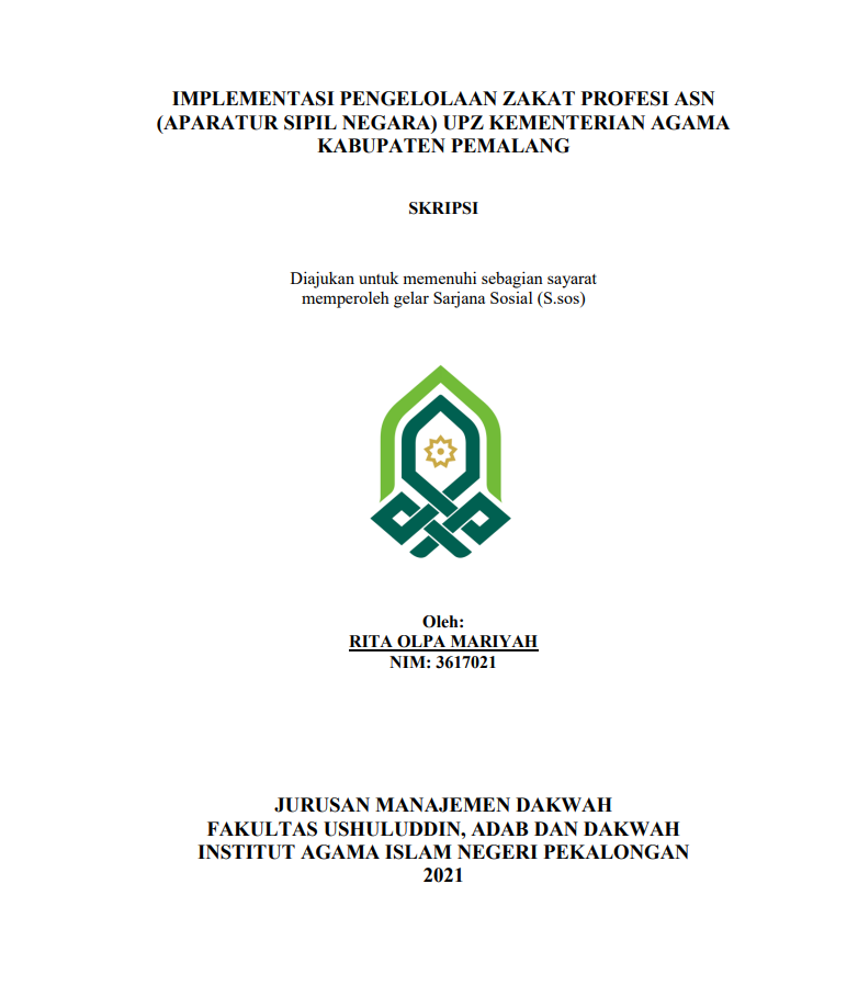 Implementasi Pengelolaan Zakat Profesi ASN (Aparatur Sipil Negara) UPZ Kementrian Agama Kabupaten Pemalang