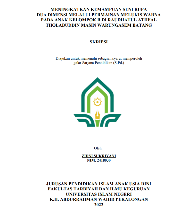 Meningkatkan Kemampuan Seni Rupa Du Dimensi Melalui Permainan Melukis Warna Pada Anak Kelompok B Di Raudhatul Athfal Tholabuddin Masin Warungasem Batang