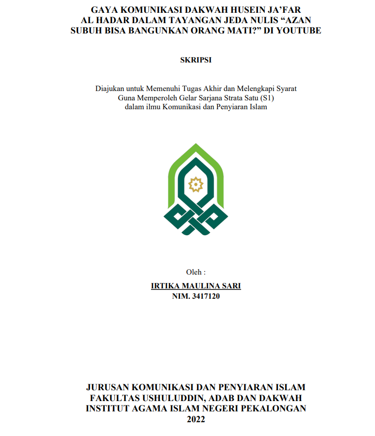 Gaya Komunikasi Dakwah Husein Ja'far Al Hadar dalam Tayangan Jeda Nulis 