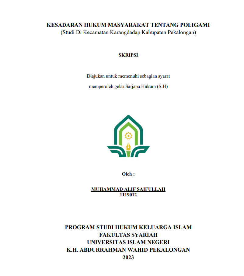 Kesadaran Hukum Masyarakat tentang Poligami (Studi Di Kecamatan Karangdadap Kabupaten Pekalongan)