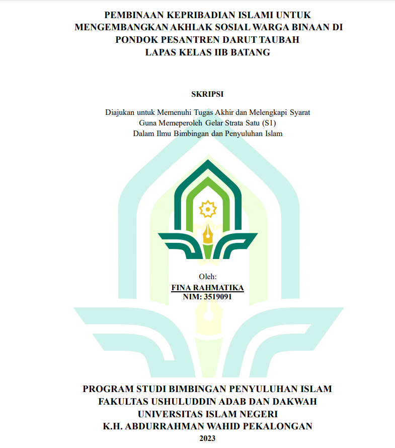 Pembinaan Kepribadian Islami untuk Mengembangkan Akhlak Sosial Warga Binaan di Pondok Pesantren Darut Taubah Lapas Kelas IIB Batang