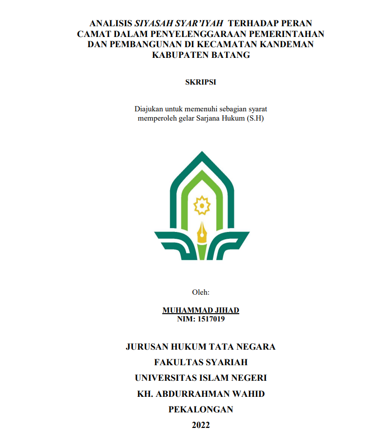 Analisis Siyasah Syar'yah terhadap Peran Camat dalam Penyelenggaraan Pemerintahan dan Pembangunan di Kecamatan Kandeman Kabupaten Batangh