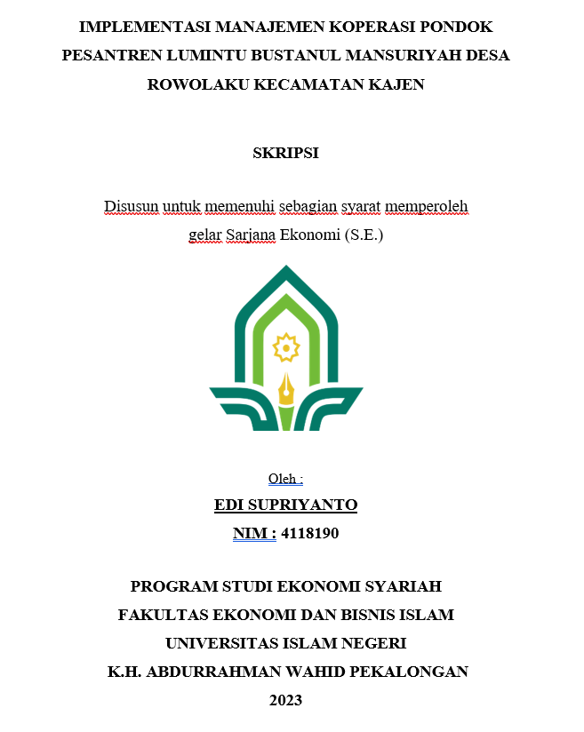 Implementasi Manajemen Koperasi Pondok Pesantren Lumintu Bustanul Mansuriyah Desa Rowolaku Kecamatan Kajen