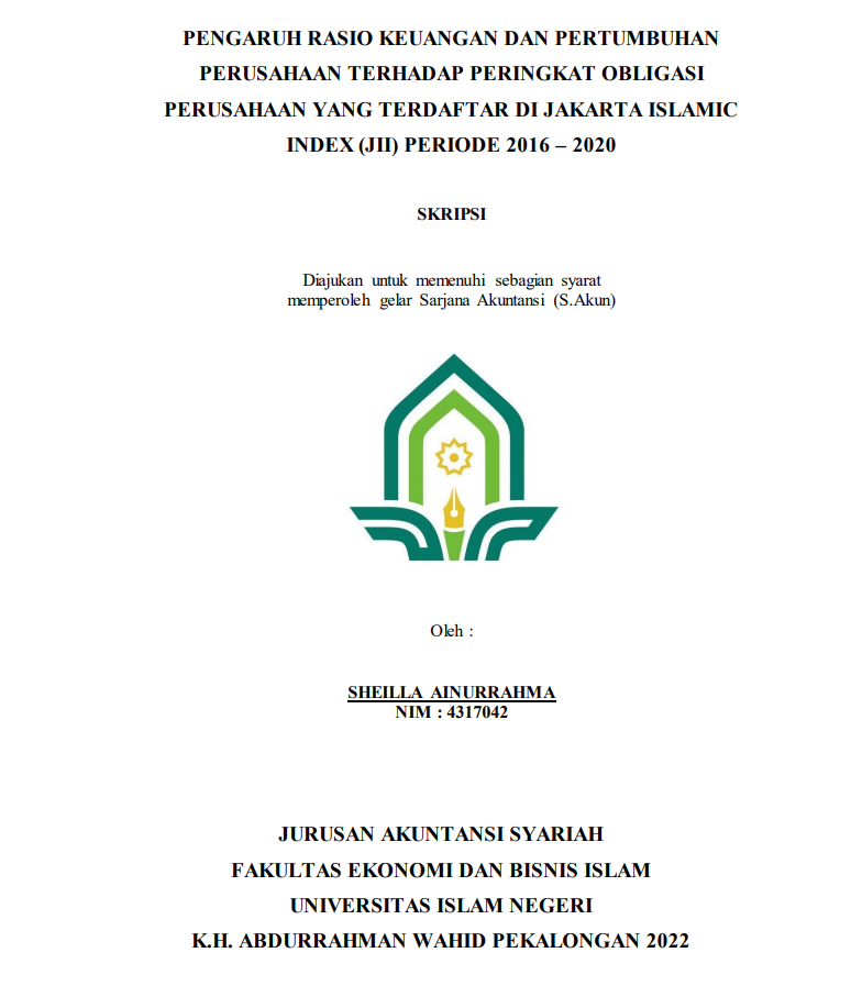 Pengaruh Rasio Keuangan dan Pertumbuhan Perusahaan Terhadap Peringkat Obligasi Perusahaan Yang Terdaftar Di Jakarta Islamic Index (JII) Periode 2016-2020