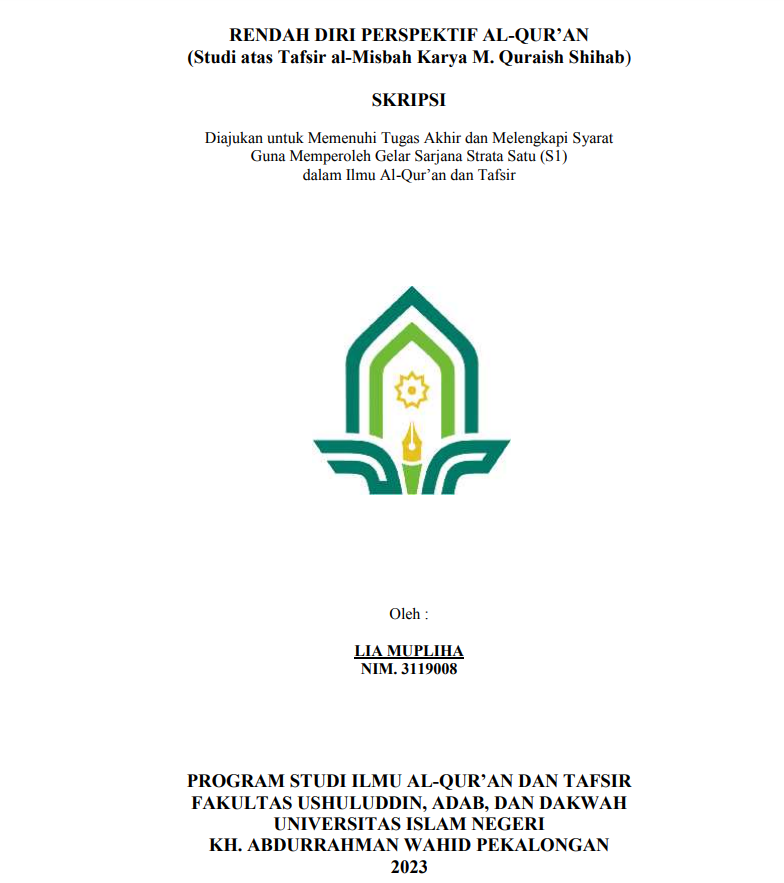 Rendah Diri Perspektif Al Qur'an (Studi atas Tafsir Al Misbah Karya M. Quraish Shihab)