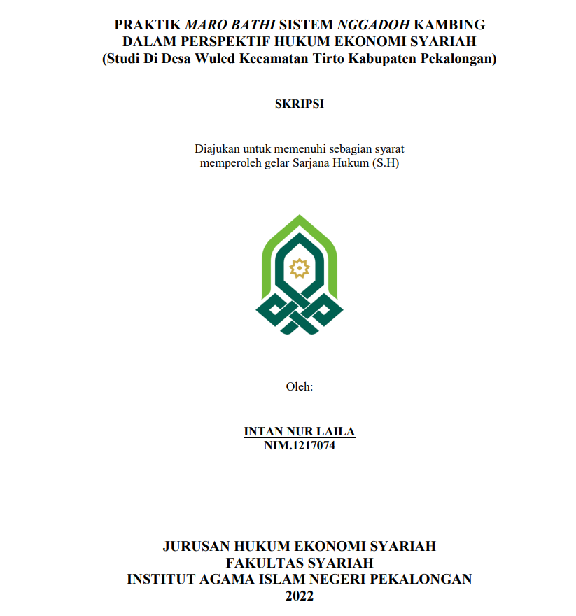 Praktik Maro Bathi Sistem Nggadoh Kambing dalam Perspektif Hukum Ekonomi Syariah (Studi di Desa Wuled Kecamatan Tirto Kabupaten Pekalongan)