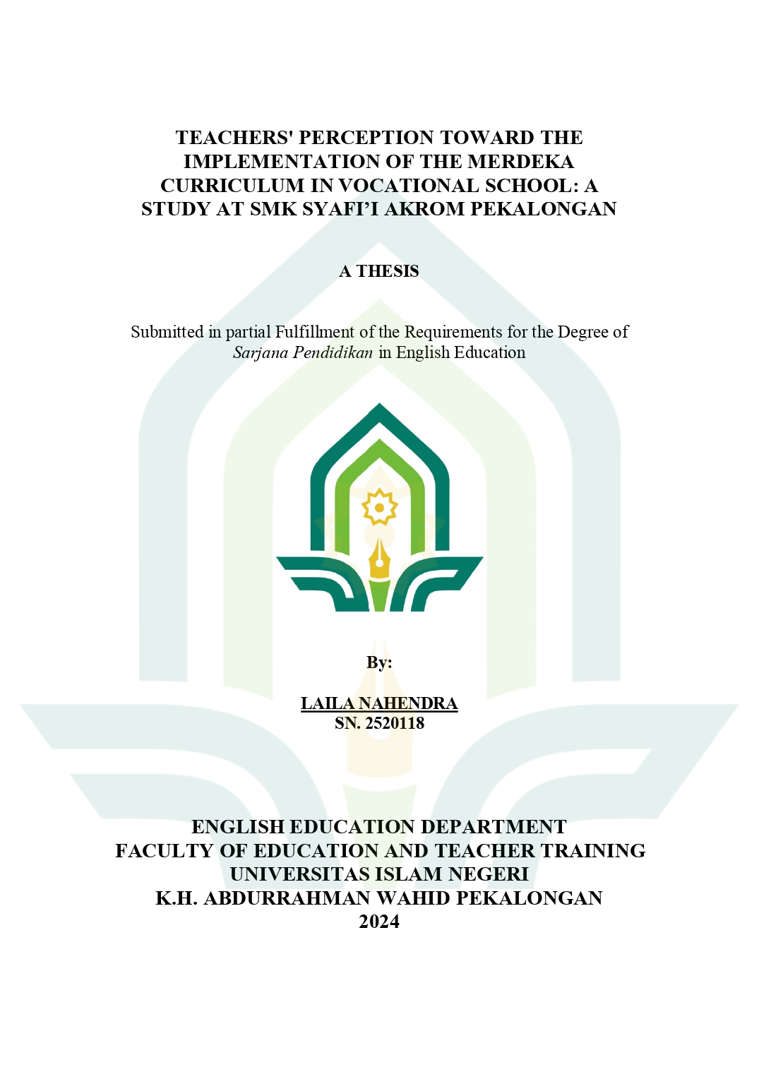 Teachers' perception Toward The Implementation Of The Merdeka Curriculum In Vocational School : A Study At SMK Syafi'I Akrom Pekalongan