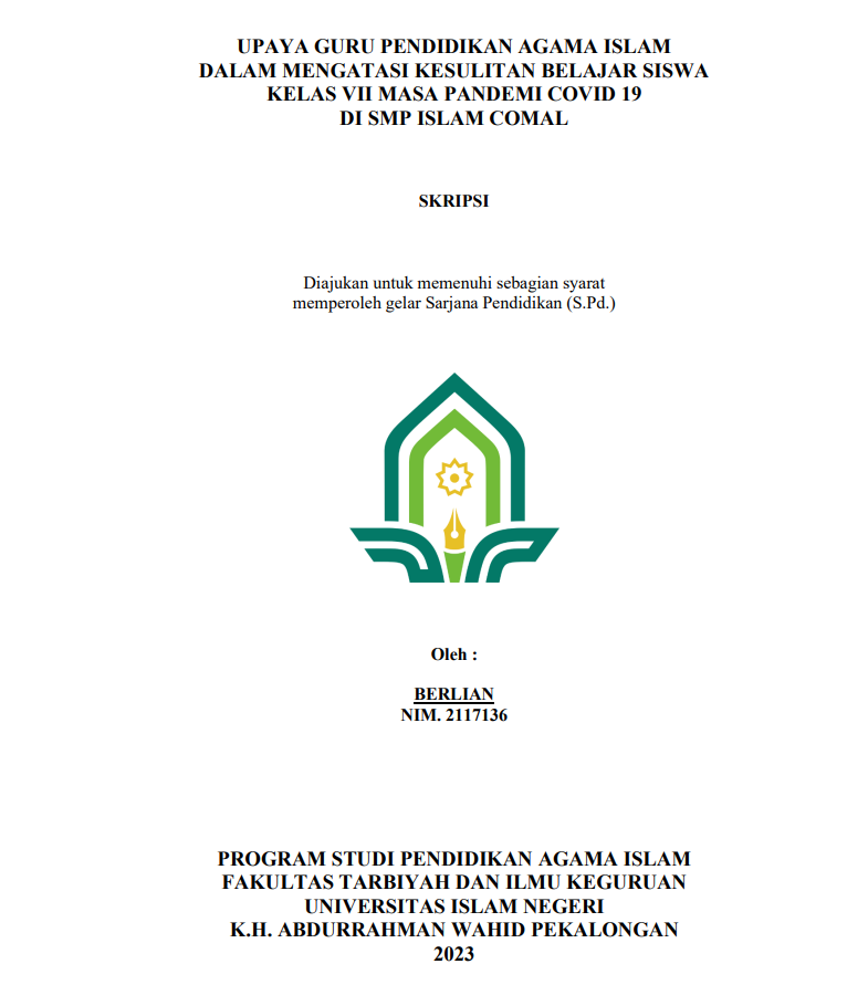 Upaya Guru Pendidikan Agama Islam Dalam Mengatasi Kesulitan Belajar Siswa Kelas VII Masa Pandemi Covid 19 di SMP Islam Comal