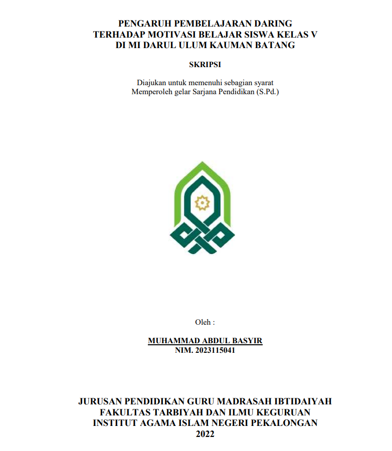 Pengaruh Pembelajaran Daring Terhadap Motivasi Belajar Siswa Kelas V di MI Darul Ulum Kauman Batang