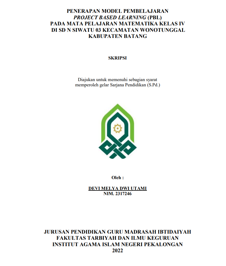 Penerapan Model Pembelajaran Project Based Learning  (PBL) pada Mata Pelajaran Matematika Kelas IV di SD N Siwatu 03 Kecamatan Wonotunggal Kabupaten Batang