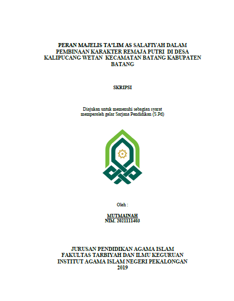 Peran Majelis Ta'lim As Salafiyah Dalam Pembinaan Karakter Remaja Putri Di Desa Kalipucang Wetan Kecamatan batang Kabupaten Batang