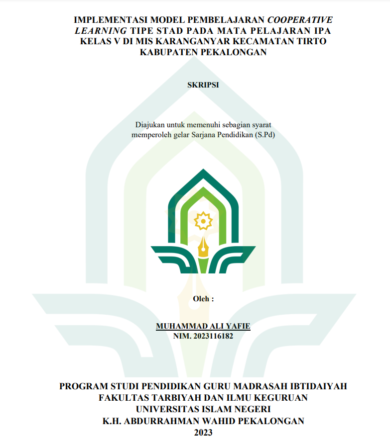 Implementasi Model Pembelajaran Cooperative Learning Tipe STAD Pada Mata Pelajaran IPA Kelas V di MIS Karanganyar Kecamatan Tirto Kabupaten Pekalongan