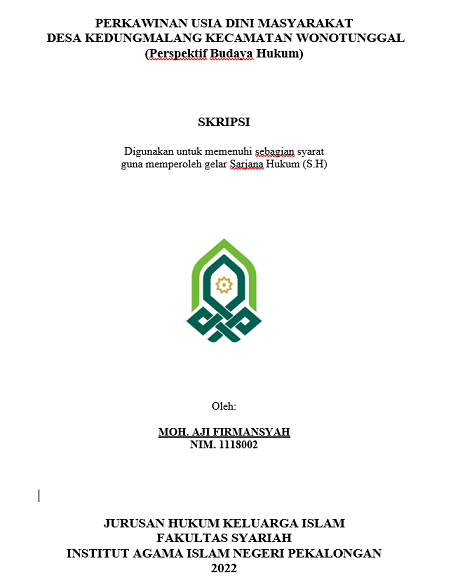 Perkawinan Usia Dini Masyarakat Desa Kedungmalang Kecamatan Wonotunggal (Perspektif Budaya Hukum)