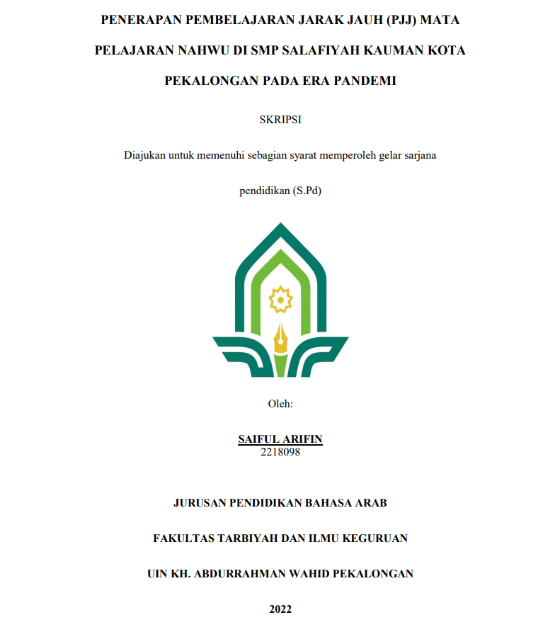 Penerapan  Pembelajaran Jarak Jauh (PJJ)  Mata Pelajaran Nahwu di SMP Salafiyah Kauman Kota Pekalongan pada Era Pandemi