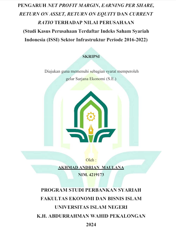 Pengaruh Net Profit Margin, Earning Per Share, Return On Equity, dan Current Ratio Terhadap Nilai Perusahaan (Studi Kasus Perusahaan Terdaftar Indeks Saham Syariah Indonesia (ISSI) Sektor Infrastruktur Periode 2016-2022)