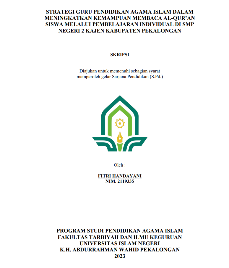 Strategi Guru Pendidikan Kemampuan Membaca Al-qur'an Siswa Melalui Pembelajaran Individual di SMP Negeri 2 Kajen Kabupaten Pekalongan