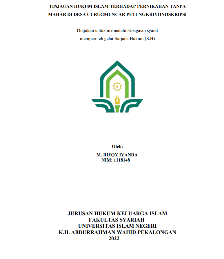 Tinjauan HukumIslam Terhadap Pernikahan Tanpa Mahar di Desa Curugmuncar Petungkriyono