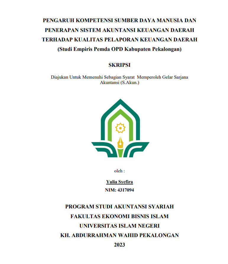 Pengaruh Kompetensi Sumber Daya Manusia Dan Penerapan Sistem Akuntansi Keuangan Daerah Terhadap Kualitas Pelaporan Keuangan Daerah (Studi Empiris Pemda Opd Kabupaten Pekalongan)