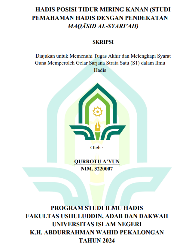 Hadis Posisis Tidur Miring Kanan (Studi Pemahaman Hadis Dengan Pendekatan Maqasid Al-Syari'ah)