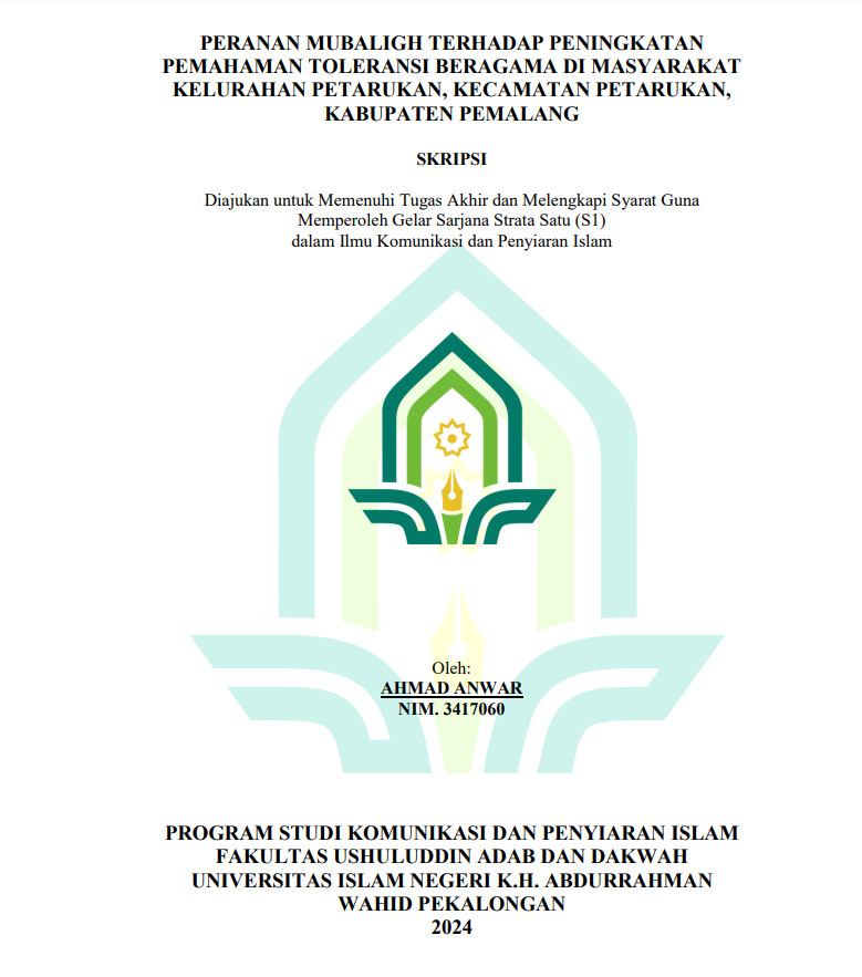 Peranan Mubaligh Terhadap Peningkatan Pemahaman Toleransi Beragama Di Masyarakat Kelurahan Petarukan, Kecamatan Petarukan, Kabupaten Pemalang