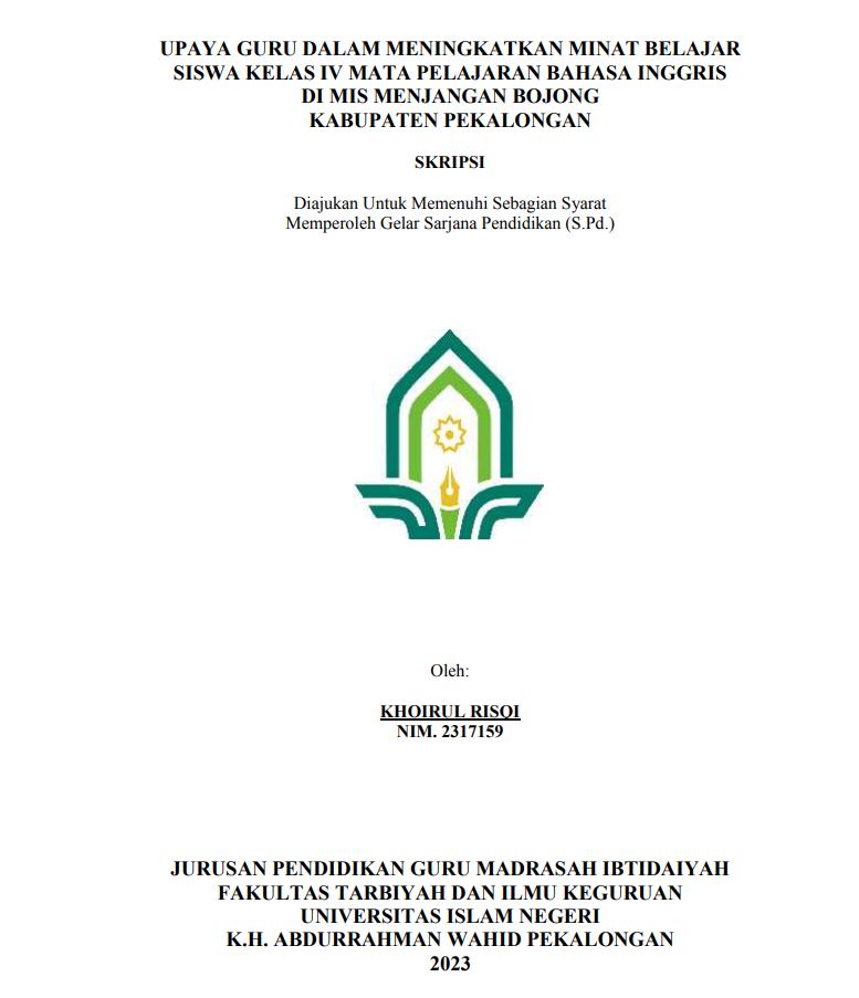 Upaya Guru dalam Meningkatkan Minat Belajar Siswa Kelas IV Mata Pelajaran Bahasa Inggris di MIS Menjangan Bojong Kabupaten Pekalongan