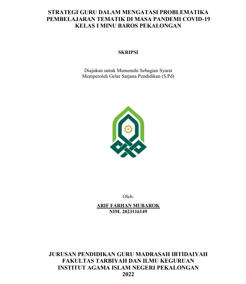 Strategi Guru dalam Mengatasi Problematika Pembelajaran Tematik di Masa Pandemi Covid-19 Kelas I MINU Baros Pekalongan