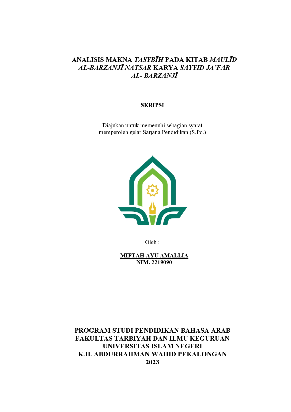 Analisis Makna Tasybih pada Kitab Maulid al-Barzanji Natsar Karya Sayyid Ja'far al-Barzanji