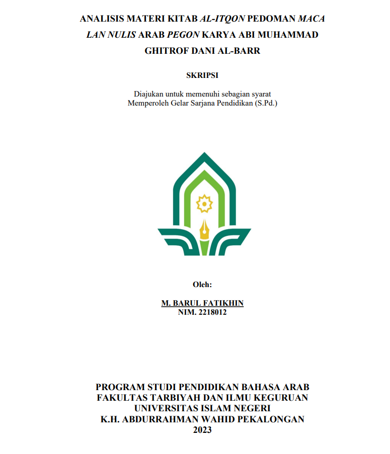 Analisis Materi Kitab Al Itqon Pedoman Maca Lan Nulis Arab Pegon Karya Abi Muhammad Ghitrof Dani Al Barr