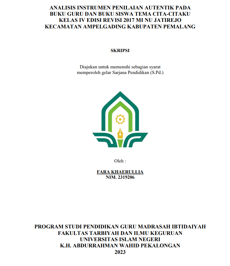 Analisis Instrumen Penilaian Autentik Pada Buku Guru Dan Buku Siswa Tema Cita-Citaku Kelas IV Edisi Revisi 2017 MI NU Jatirejo Kecamatan Ampelgading Kabupaten Pemalang