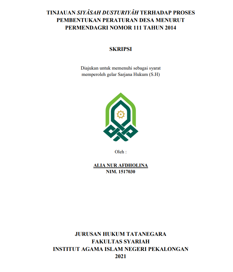 Tinjauan Siyasah Dusturiyah Terhadap Proses Pembentukan Peraturan Desa Menurut Permendagri Nomor 111 Tahun 2014