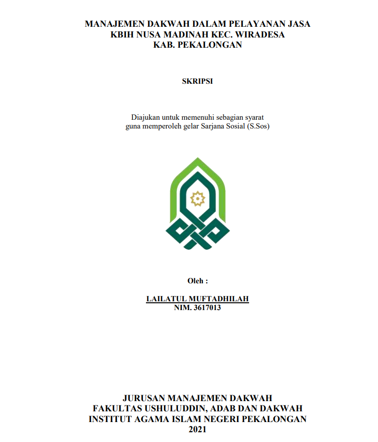 Manajemen Dakwah dalam Pelayanan Jasa KBIH Nusa Madinah Kec. Wiradesa Kab. Pekalongan