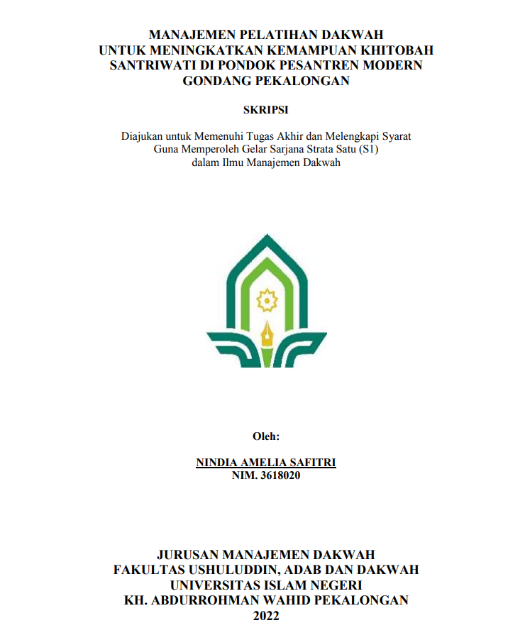 Manajemen Pelatihan Dakwah untuk Meningkatkan Kemampuan Khitobah Santriwati di Pondok Pesantren Modren Gondang Pekalongan