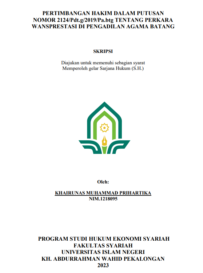 Pertimbangan Hakim dalam Putusan Nomor 2124/Pdt.g/2019/Pa.btg tentang Perkara Wanprestasi di Pengadilan Agama Batang