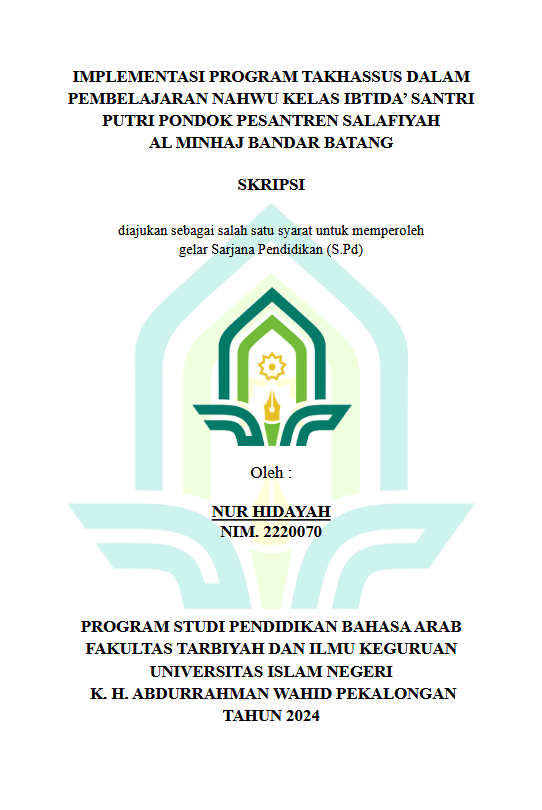 Implementasi Program Takhassus Dalam Kelas Ibtida' Santri Putri Pondok Pesantren Salafiyah Al Minhaj Bandar Batang